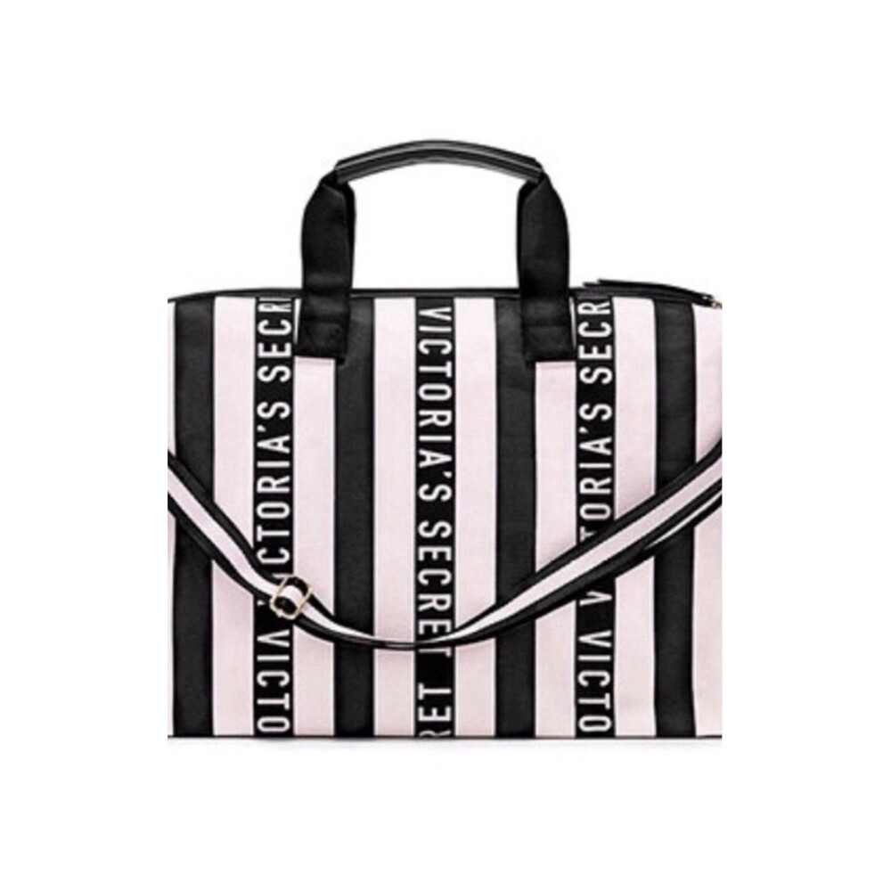 Victoria's Secret Iconic Weekender Duffle Tote NWT PINK Black stripes
